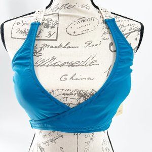 Wallflower Blue wrap crochet back bikini top UPF 50+ NWT Size L
